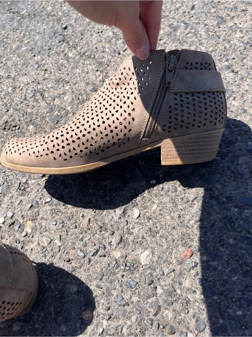 Indigo Taupe Perforated Suede Ankle Booties
